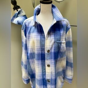 Eddie Bauer Blue and White super soft Plaid Button-Up Shirt/Jacket, size Large